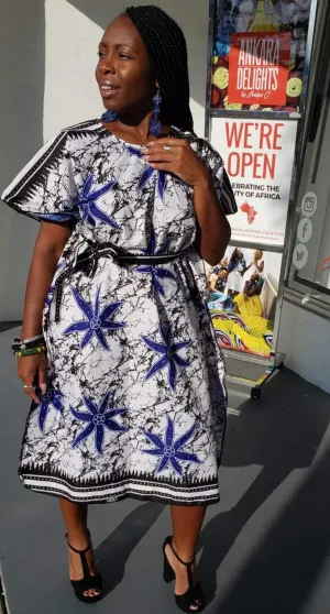 Blue Starfish Ankara Print Shift Dress