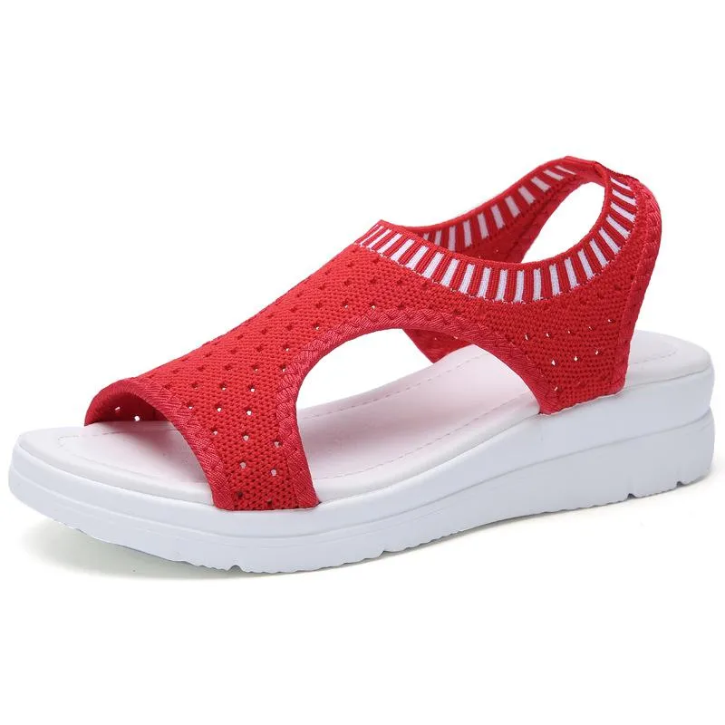 Chicvane Cut Out Mesh Elastic Cord Wedge Sandals Spanish Sandals