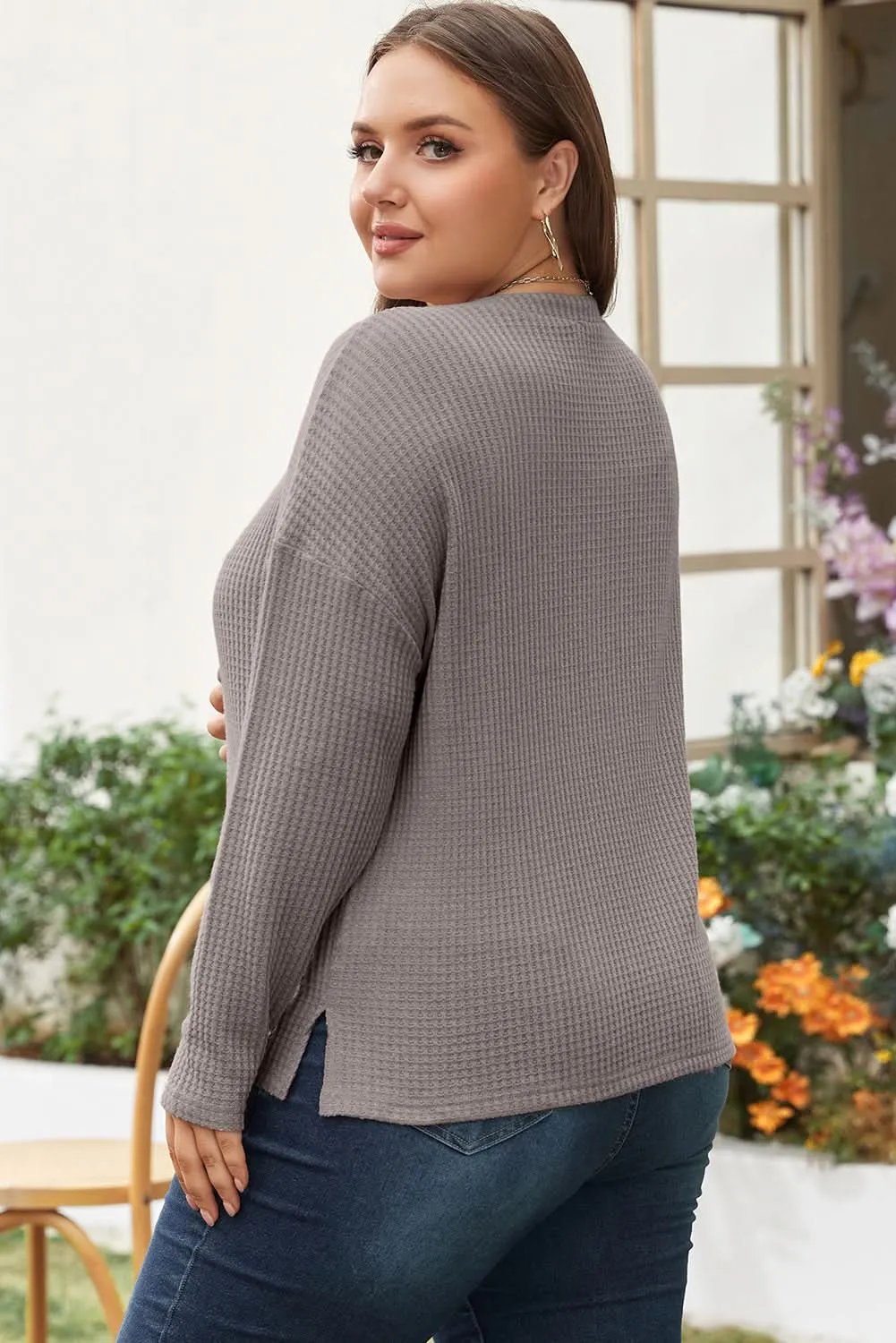 Cozy taupe plus size v-neck top