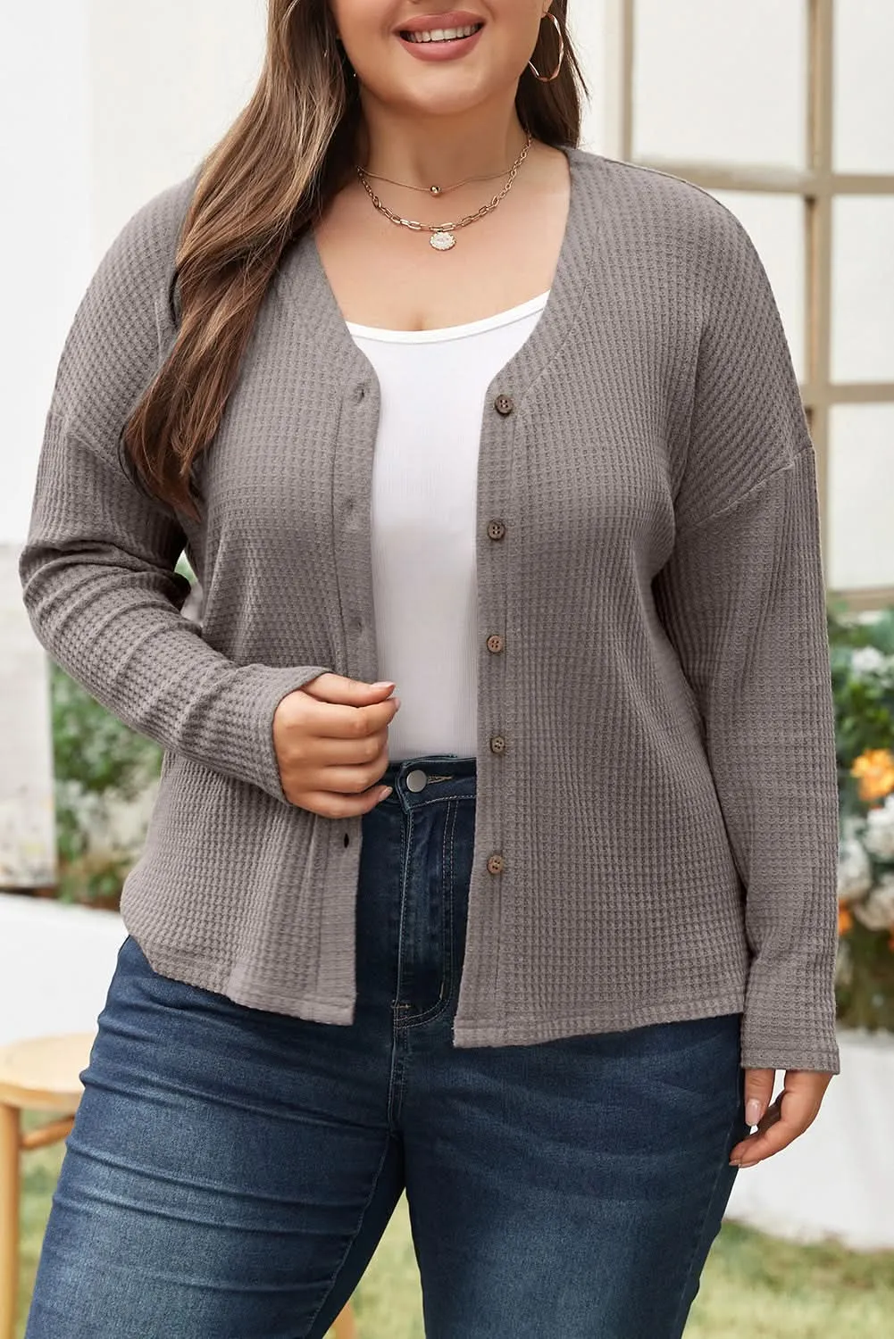 Cozy taupe plus size v-neck top