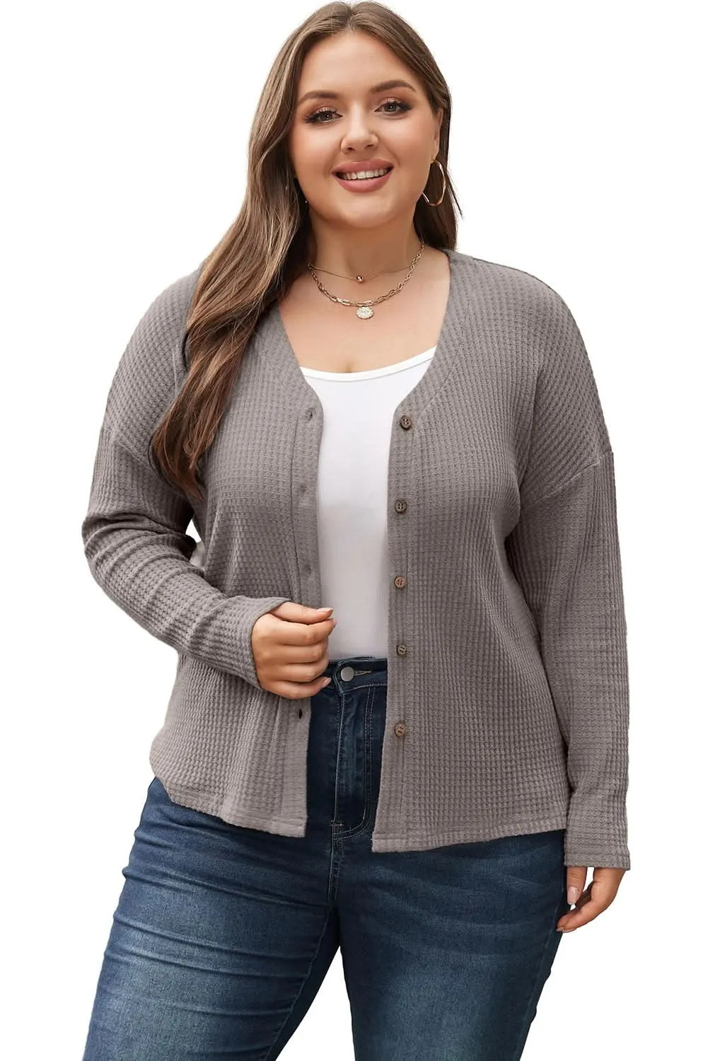 Cozy taupe plus size v-neck top