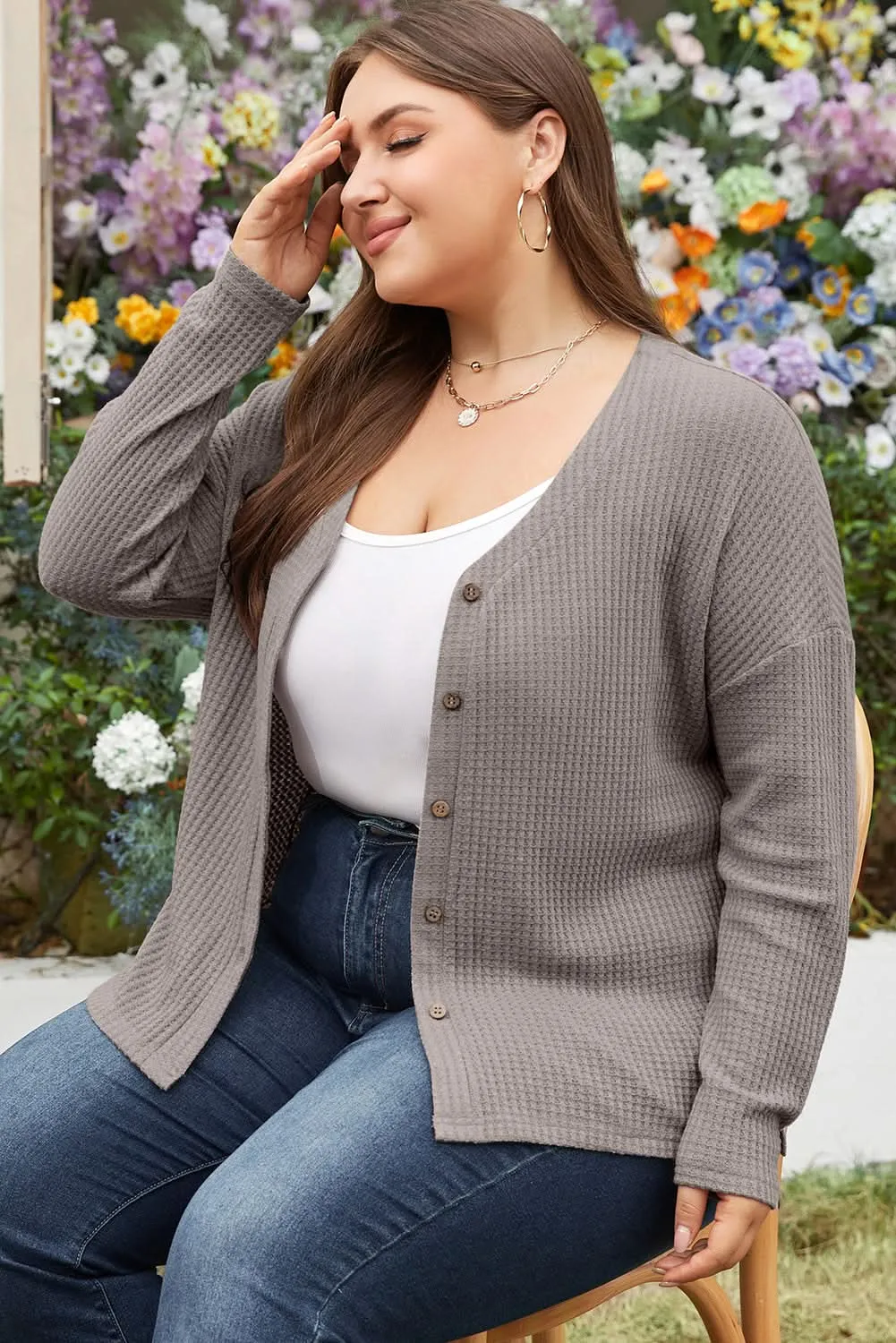 Cozy taupe plus size v-neck top