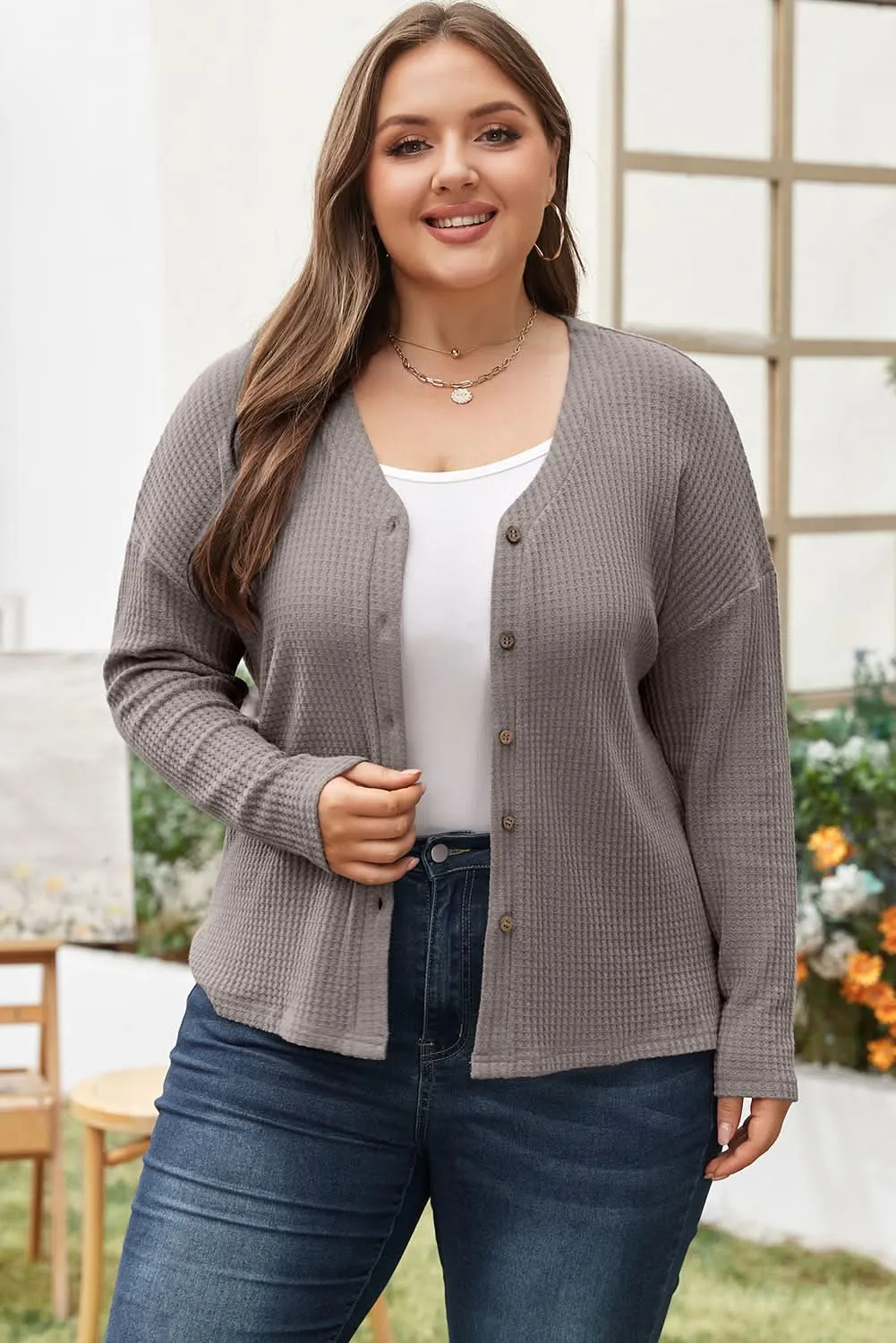 Cozy taupe plus size v-neck top