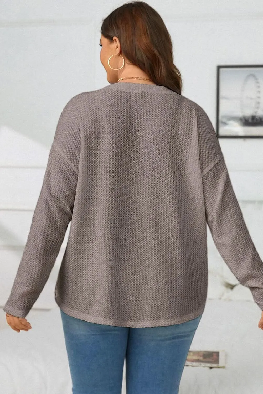 Cozy taupe plus size v-neck top