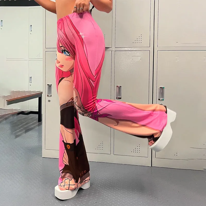High Waist Graphic Flare Leg Pants