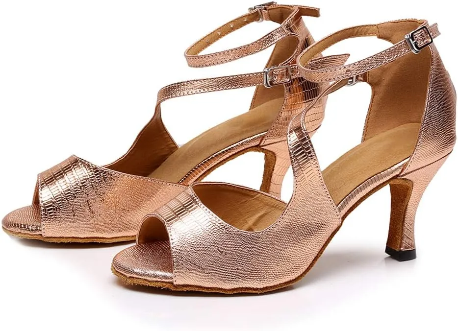 JUODVMP Women's Professional Latin Dance Shoes,Ballroom Performance Wedding Party Dance Shoes