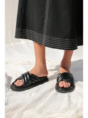 Maneo Anna Leather Slide Sandal| Black