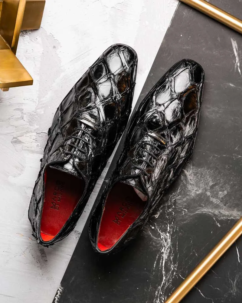 Marco Di Milano Olivieri Genuine Pirarucu Black Tassel Oxford Shoes