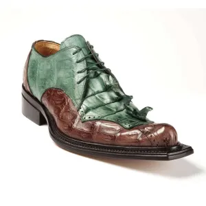 Mauri Designer Shoes 44209 Men's Brown & Green Hornback Tail & Baby Croc Oxfords (MA4614)