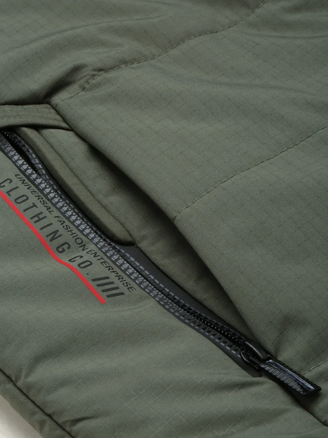 Men Olive Mock Collar Water Resistant Padded Jacket