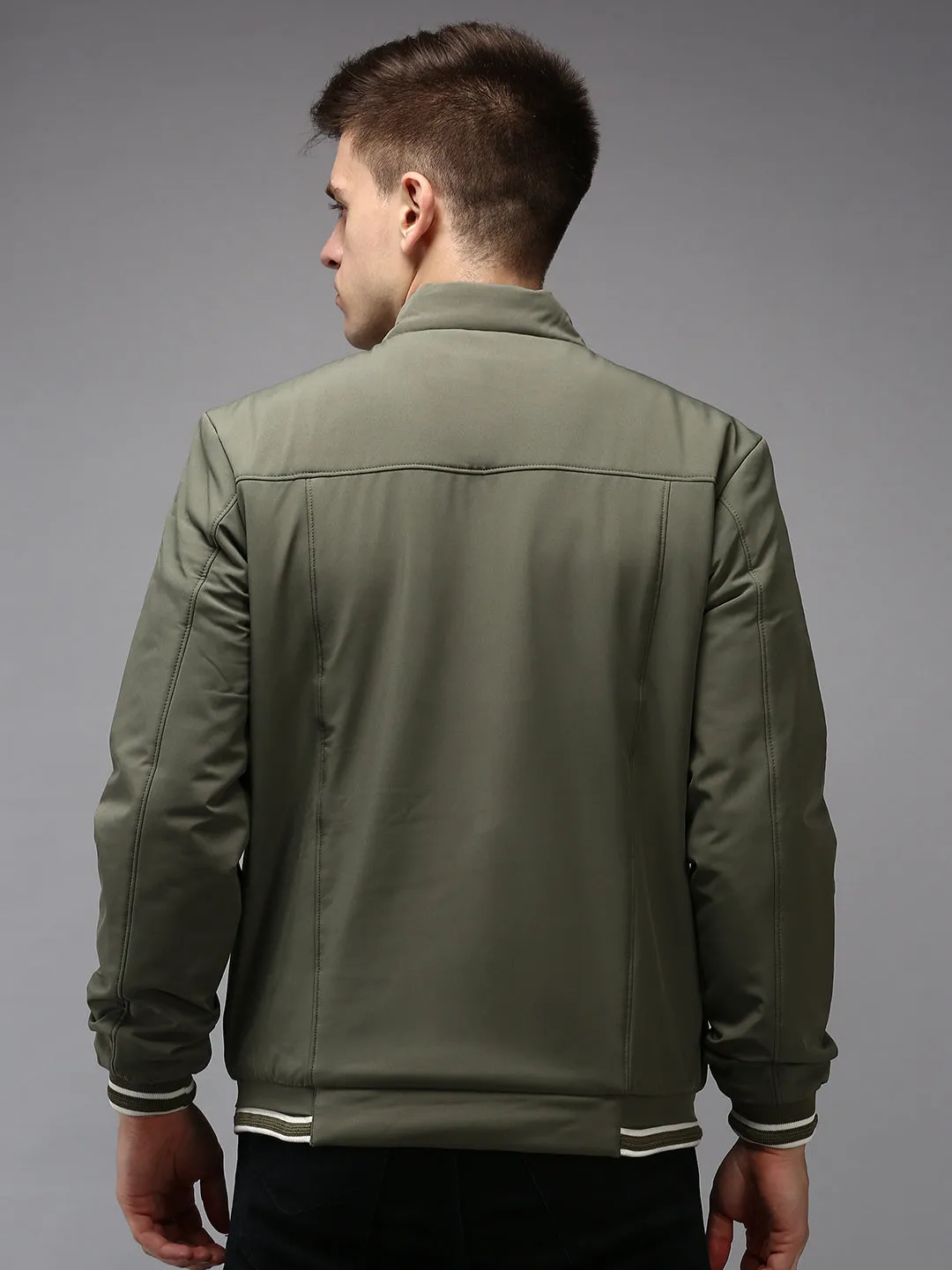 Men Olive Water Resistant Bomber Jacket