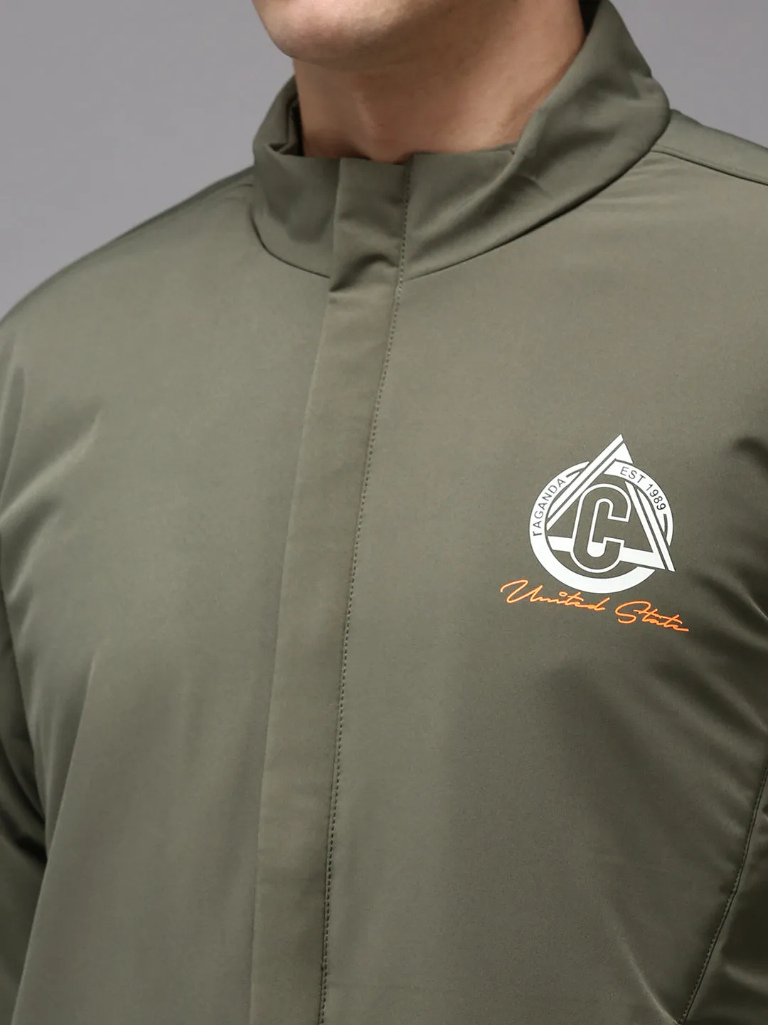 Men Olive Water Resistant Bomber Jacket