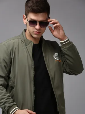 Men Olive Water Resistant Bomber Jacket