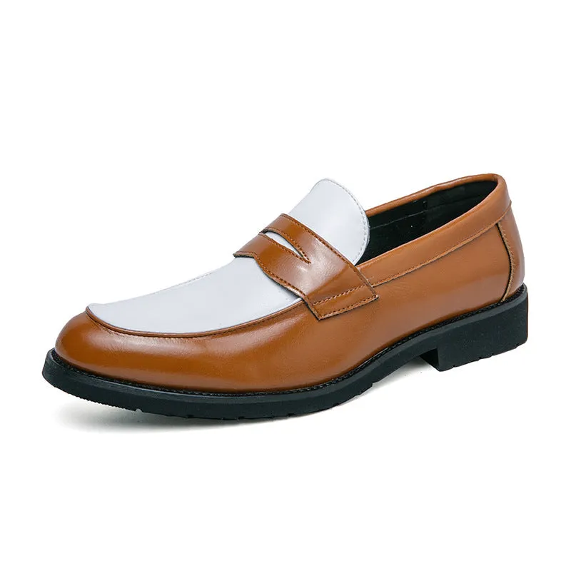 Mens Loafers  Polished Leather  Slip-On  Rubber Sole  Two-Tone Strap Design