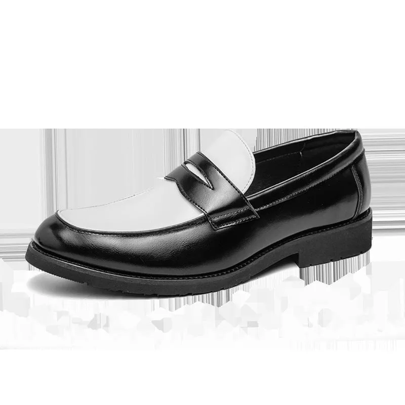 Mens Loafers  Polished Leather  Slip-On  Rubber Sole  Two-Tone Strap Design