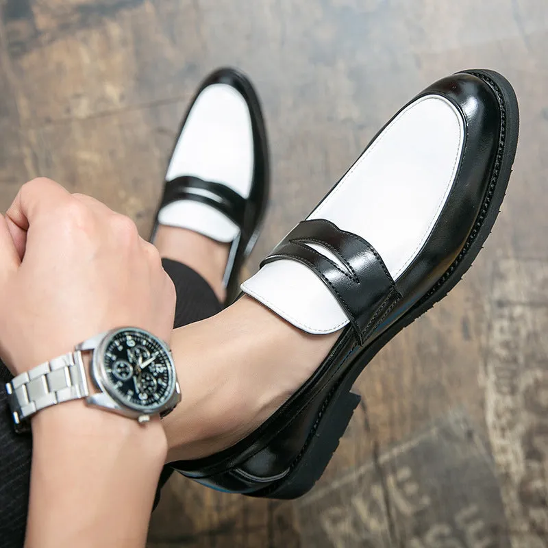 Mens Loafers  Polished Leather  Slip-On  Rubber Sole  Two-Tone Strap Design