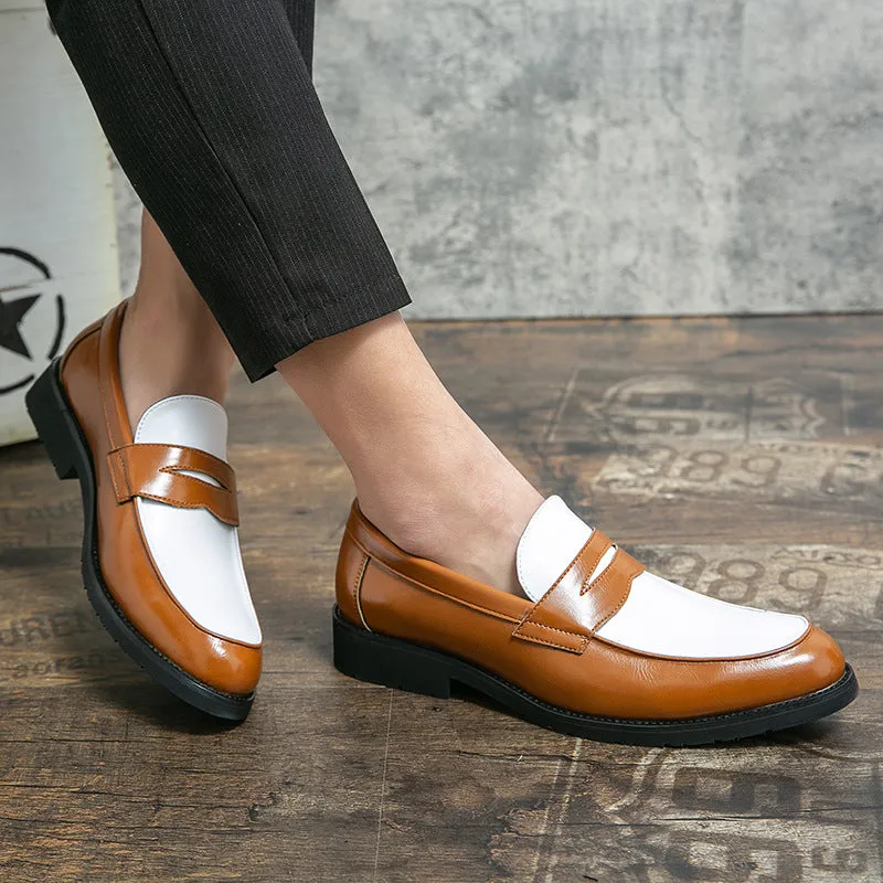 Mens Loafers  Polished Leather  Slip-On  Rubber Sole  Two-Tone Strap Design
