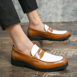 Mens Loafers  Polished Leather  Slip-On  Rubber Sole  Two-Tone Strap Design