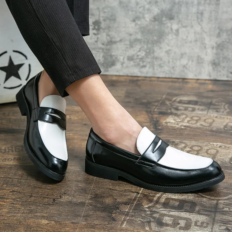Mens Loafers  Polished Leather  Slip-On  Rubber Sole  Two-Tone Strap Design