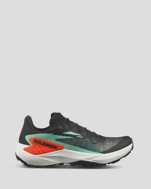 Men's Salomon Genesis Trail Running Shoes - Black/Electric Green/Cherry Tomato
