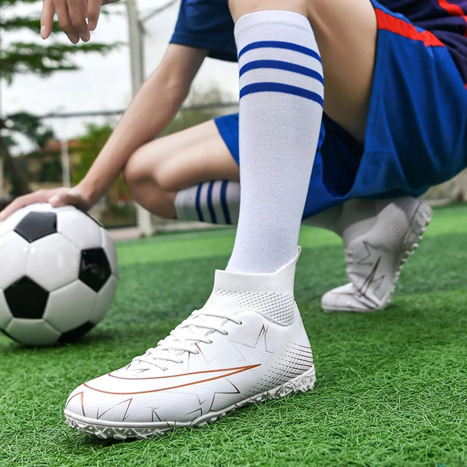 Mens Soccer Cleats Football Shoes for Big Boy Professional Spikes Hightop Turf Outdoor Indoor Soccer Boots