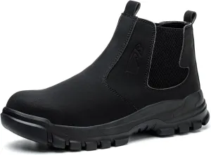Mens Work Boots Steel Toe Chelsea Safety Boots PU Leather Waterproof Lightweight Working Shoes