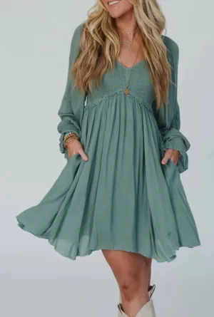 Mist Green Bubble Sleeve Dress