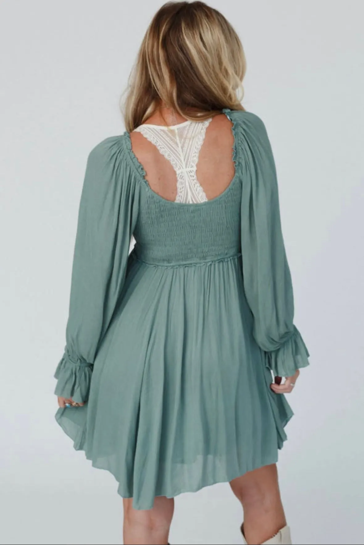 Mist Green Bubble Sleeve Dress