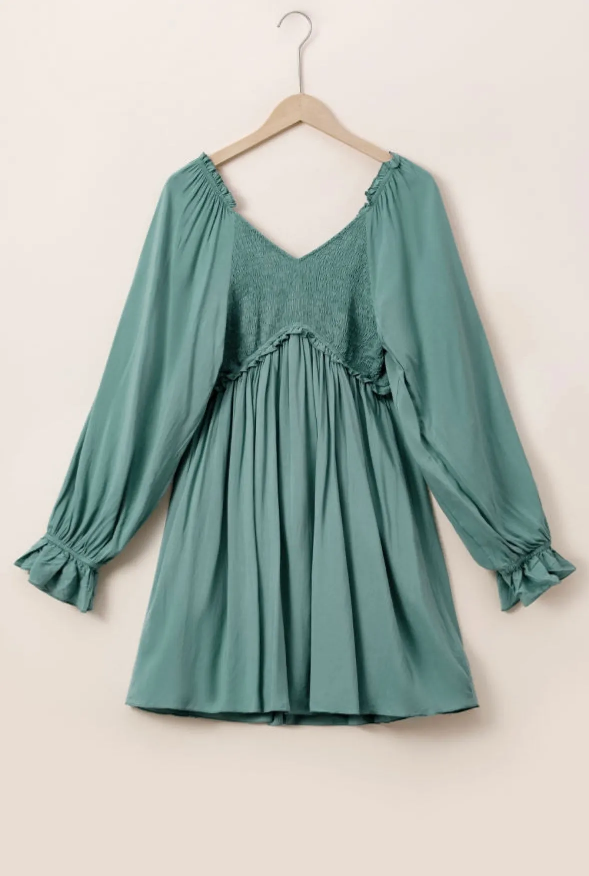 Mist Green Bubble Sleeve Dress