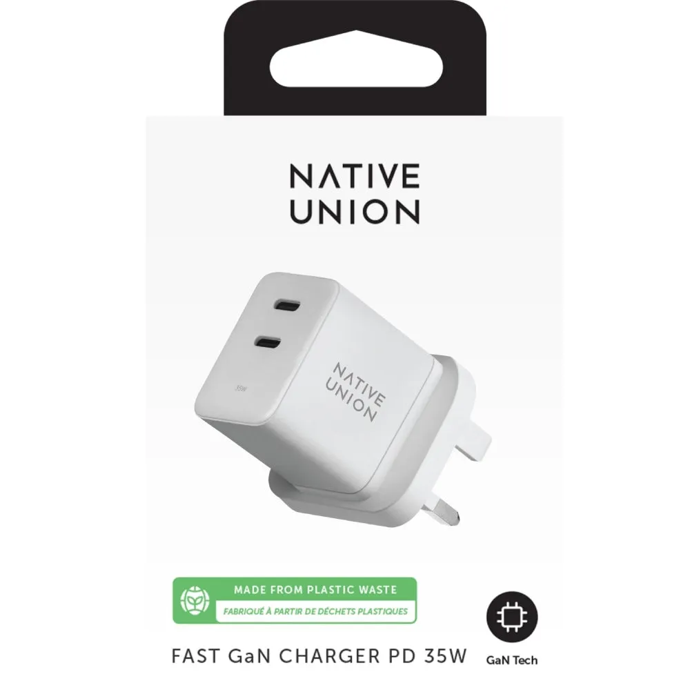 NATIVE UNION Fast GaN Charger PD 35W 2x USB-C Charger Multi Plug - White