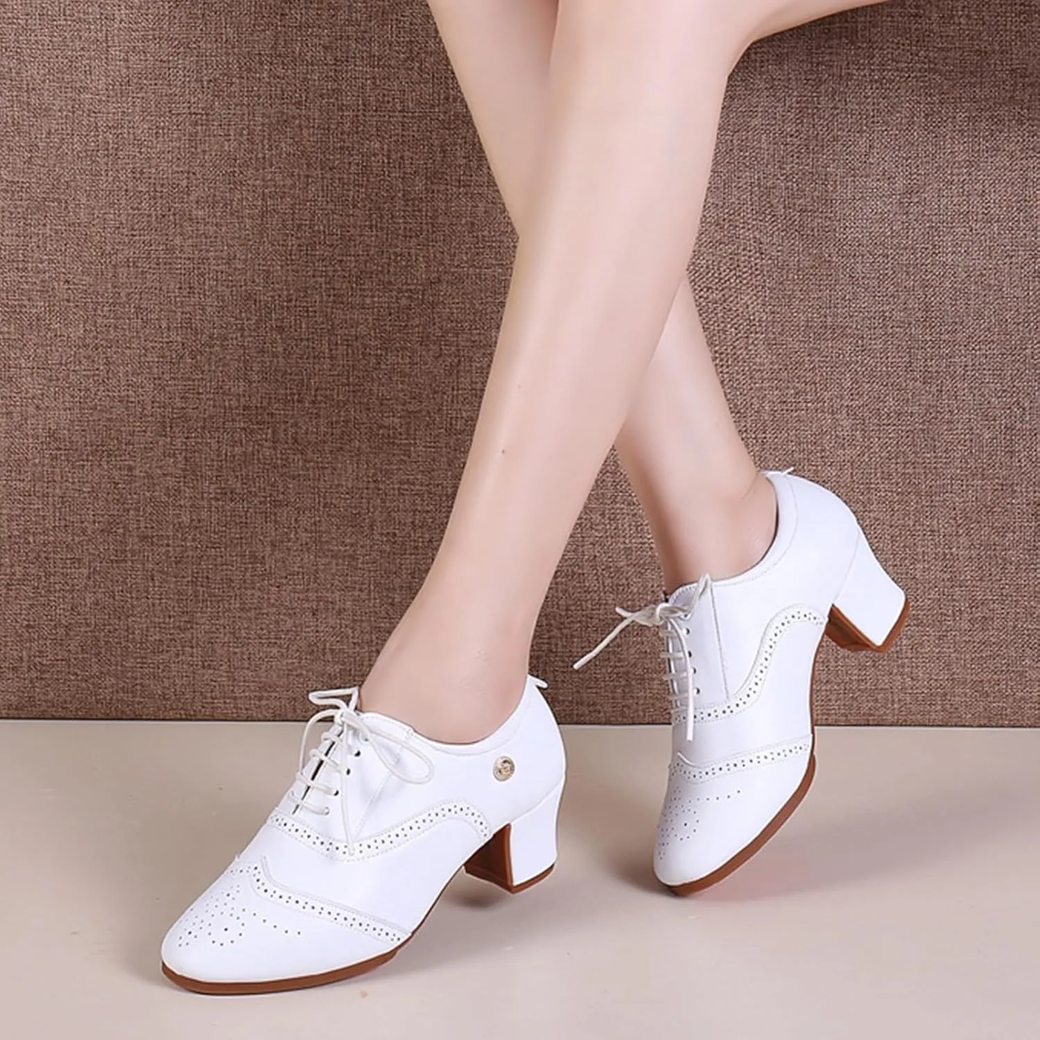 ONAIC Womens Latin Dance Shoes Ballroom Lace-Up Salsa Shoes Leather Latin Character Shoe