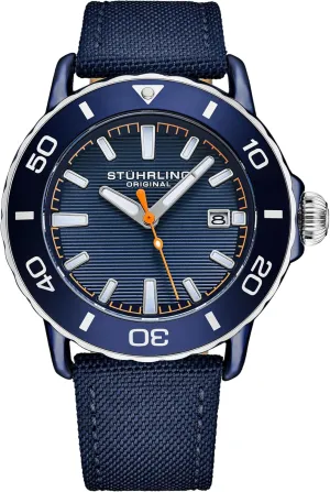 Stuhrling Original Men's Voyager Watch Nylon Strap Water Resistant Quartz 44mm