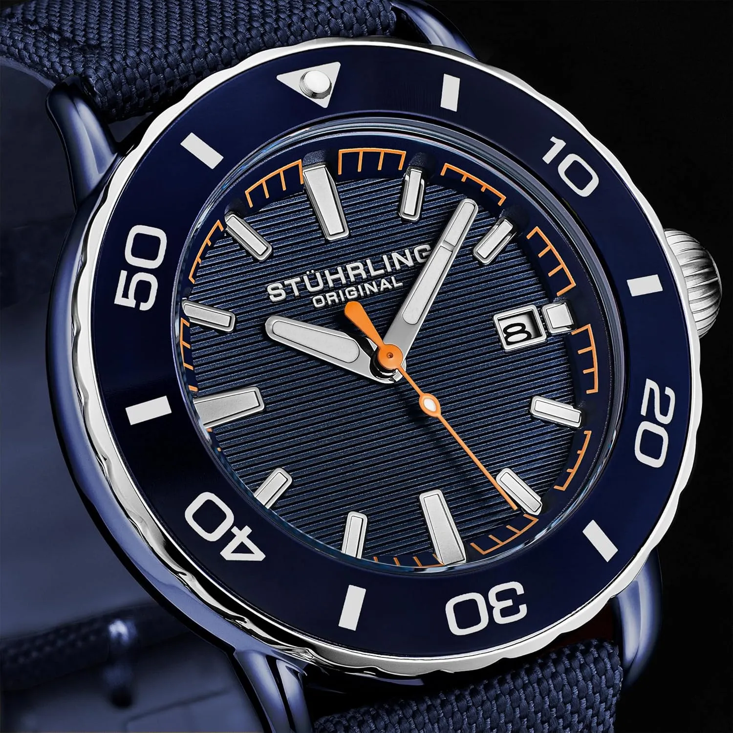 Stuhrling Original Men's Voyager Watch Nylon Strap Water Resistant Quartz 44mm