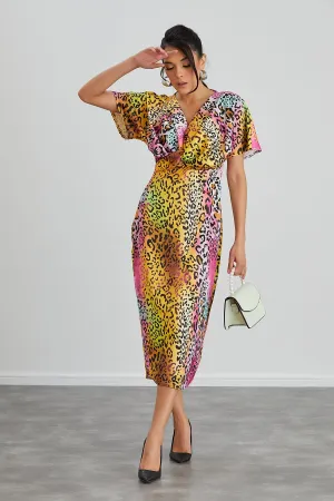 Twist Midi Dress in Pink Leopard print
