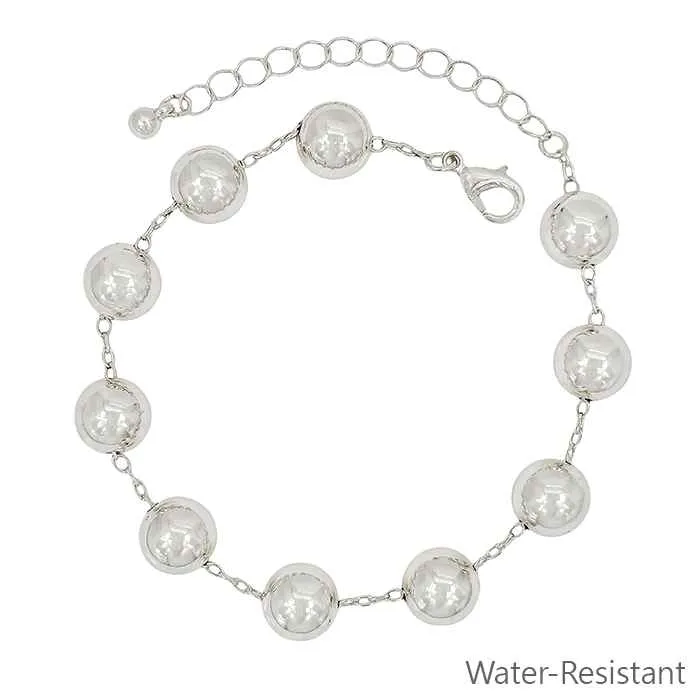 Water-Resistant Silver Beaded Bracelet  Tarnish-Free and Adjustable