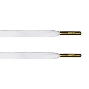 White Waxed Flat Lace - Gold Metal Aglet
