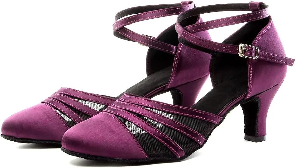 Women's Latin Dance Shoes Satin Professional Salsa Ballroom Performance Dancing Shoes Closed Toe