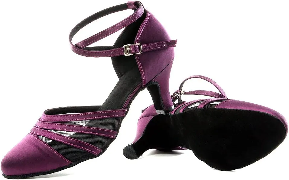 Women's Latin Dance Shoes Satin Professional Salsa Ballroom Performance Dancing Shoes Closed Toe